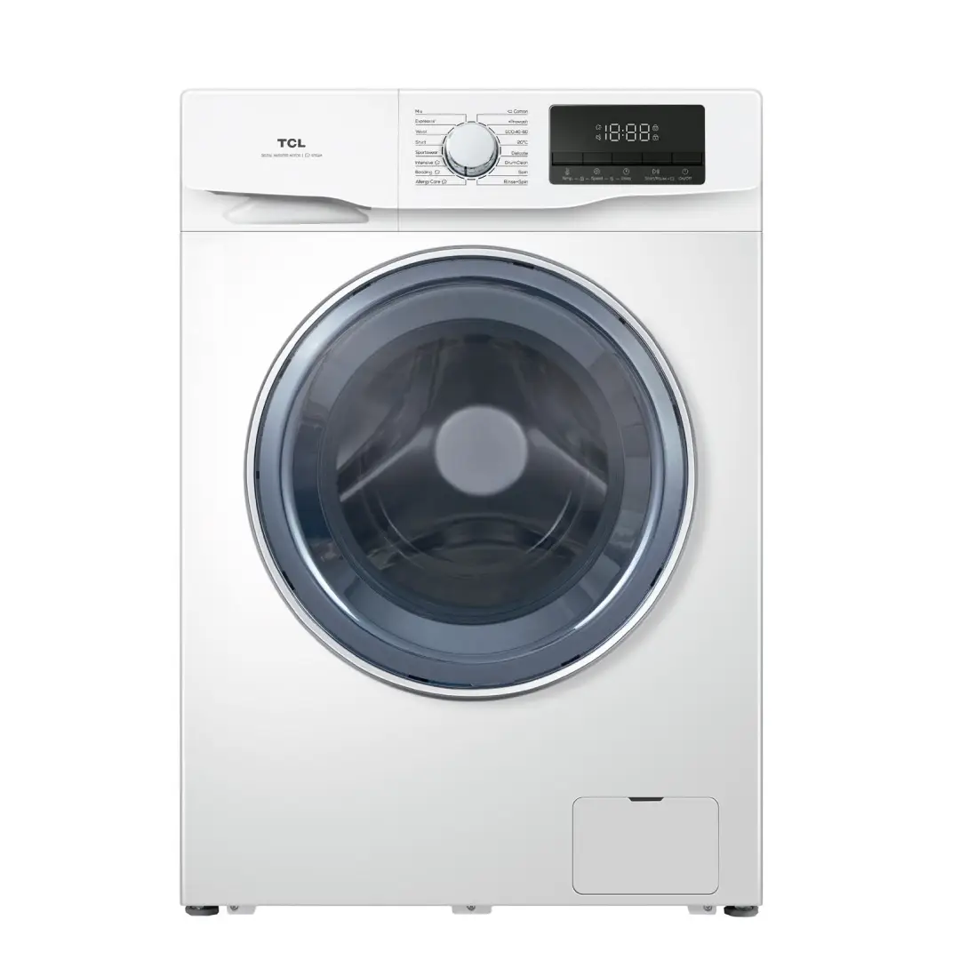 Imagen principal de la lavadora blanca TCL FF-1014WA0ES, con capacidad de 10 kg y velocidad de centrifugado de 1400 RPM