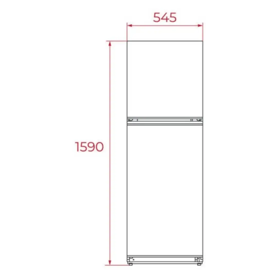 Detalle de las dimensiones del frigorífico Teka RTF-3210, destacando su altura de 160 cm y ancho de 55 cm