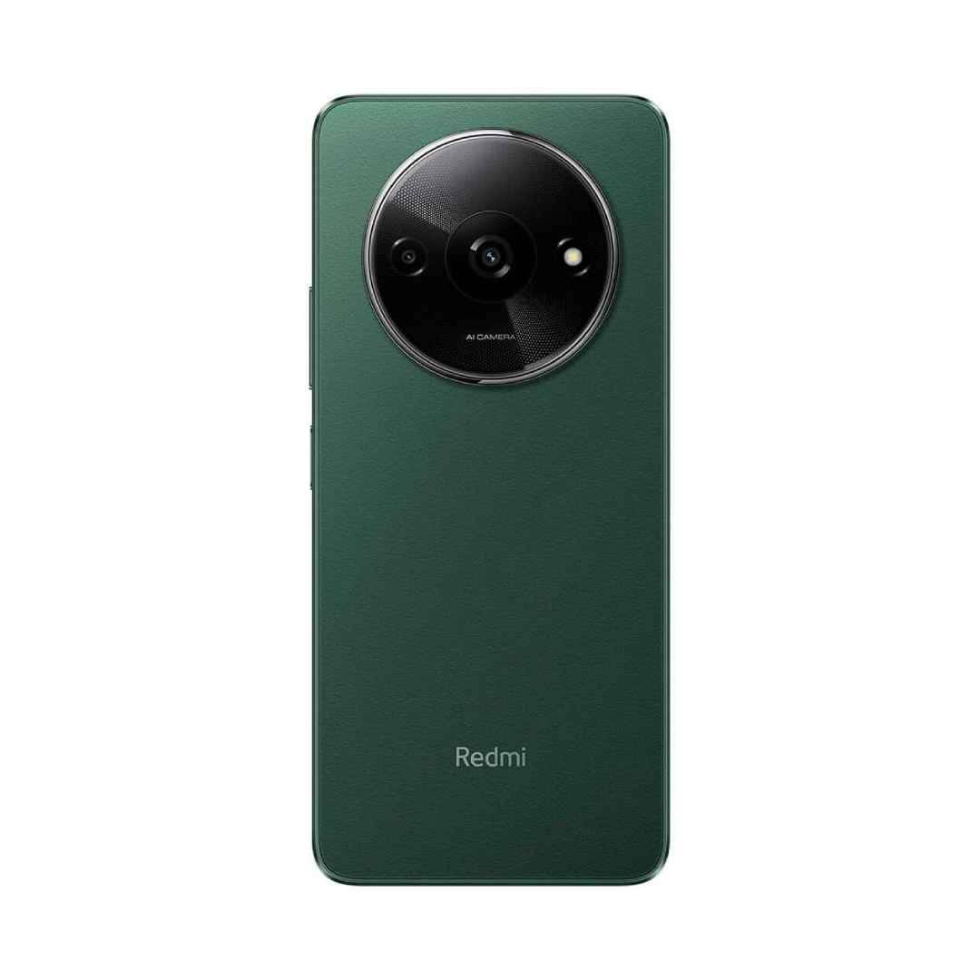 Vista trasera del Smartphone Redmi A3 en color verde bosque mostrando su diseño y cámara trasera - Electrocash