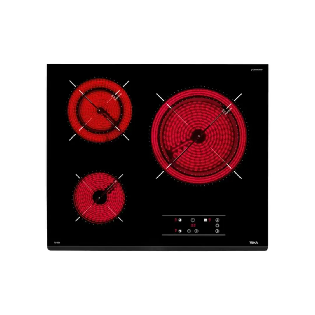 Placa vitrocerámica Teka modelo TZ-6320 con 3 zonas de cocción, diseño biselado elegante y acabados de alta calidad. - Electrocash