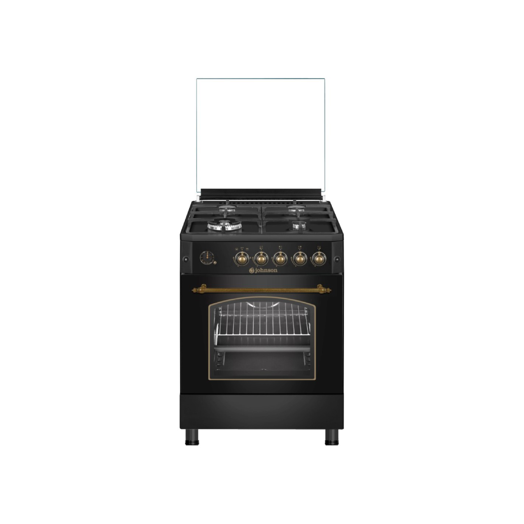 Cocina rústica Johnson COCI-60BRN de 60 cm, con 4 fuegos y acabado en negro, ideal para tu cocina tradicional y funcional - Electrocash