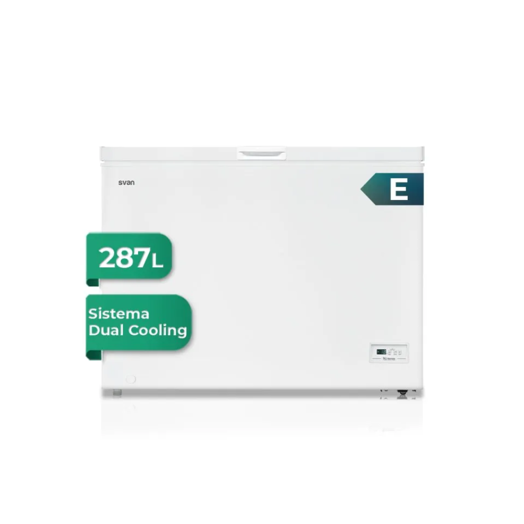 Congelador horizontal SCH-3001EDC de Svan con eficiencia energética E, capacidad de 287 litros y diseño en 85x109 cm, ideal para grandes cantidades de almacenamiento de alimentos - Electrocash