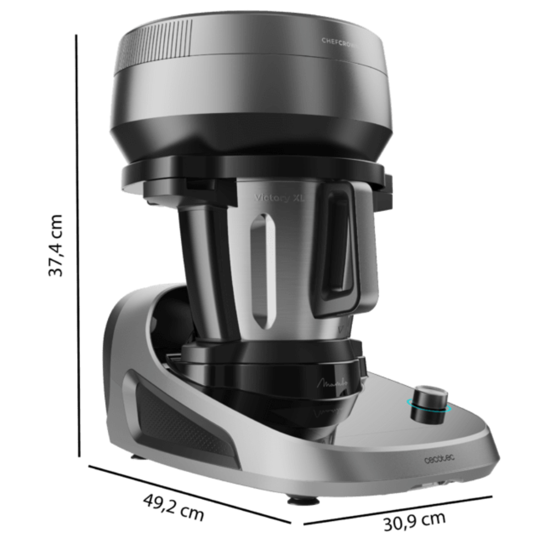 Medidas del robot de cocina Cecotec Mambo Victory modelo 04700, mostrando sus dimensiones para facilitar su ubicación - Electrocash