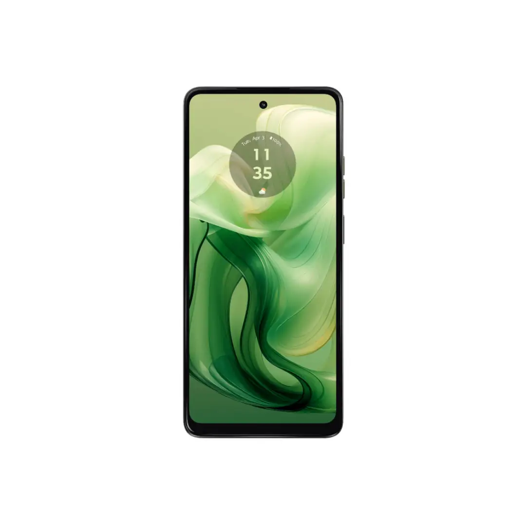 Vista principal del Smartphone Motorola G-24 con pantalla de 6,56 pulgadas, 8GB de RAM, 128GB de almacenamiento y diseño en color verde - Electrocash