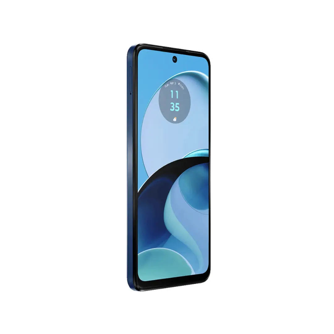Vista principal adicional del Smartphone Motorola G-14 en color azul cielo, mostrando su pantalla de 6,5" y diseño elegante - Electrocash