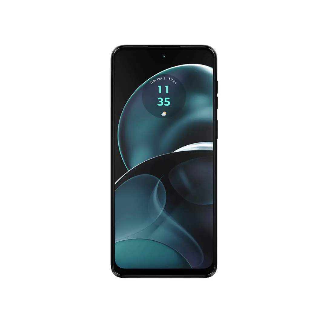 Vista principal del Smartphone Motorola G-14 con pantalla de 6,5 pulgadas, 4GB de RAM, 128GB de almacenamiento, cámara de 50MP y color gris acero - Electrocash