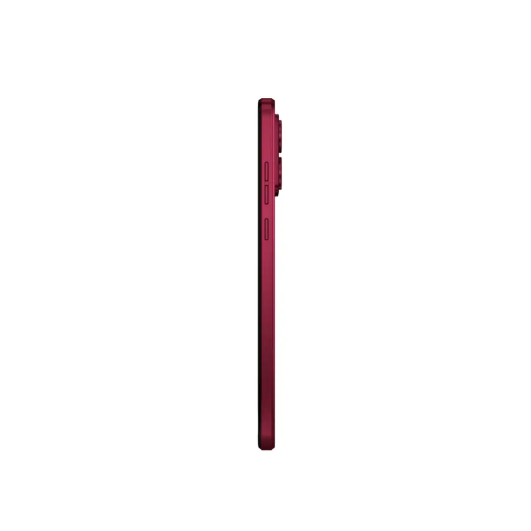 Vista lateral del smartphone 6,5" G-84 Motorola 50MP en color Viva Magenta, destacando su perfil elegante y delgado - Electrocash