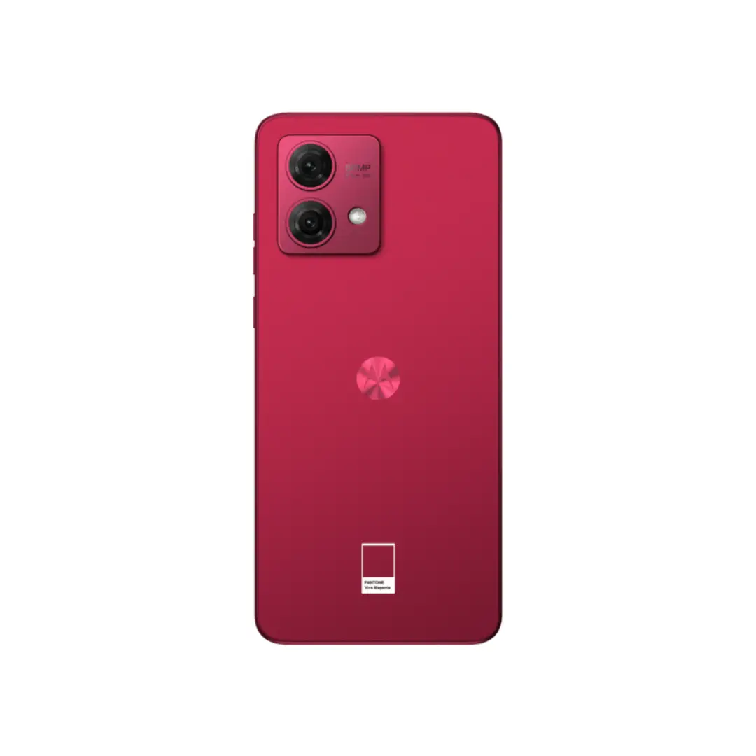Vista trasera del smartphone 6,5" G-84 Motorola 50MP en color Viva Magenta, mostrando la cámara y su diseño estilizado - Electrocash