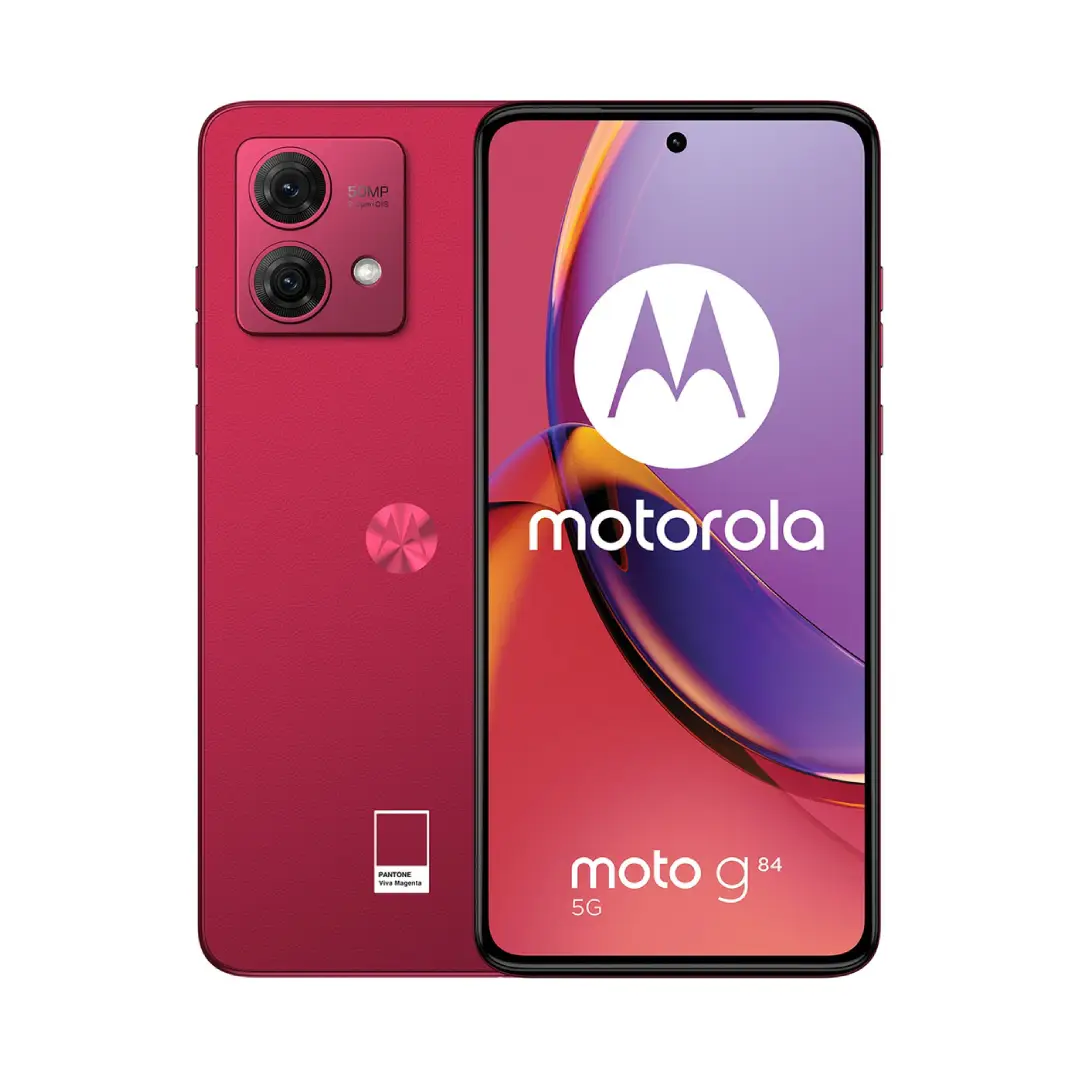 Vista principal del smartphone 6,5" G-84 Motorola 50MP en color Viva Magenta, con 8GB de RAM y 256GB de almacenamiento, 5G - Electrocash