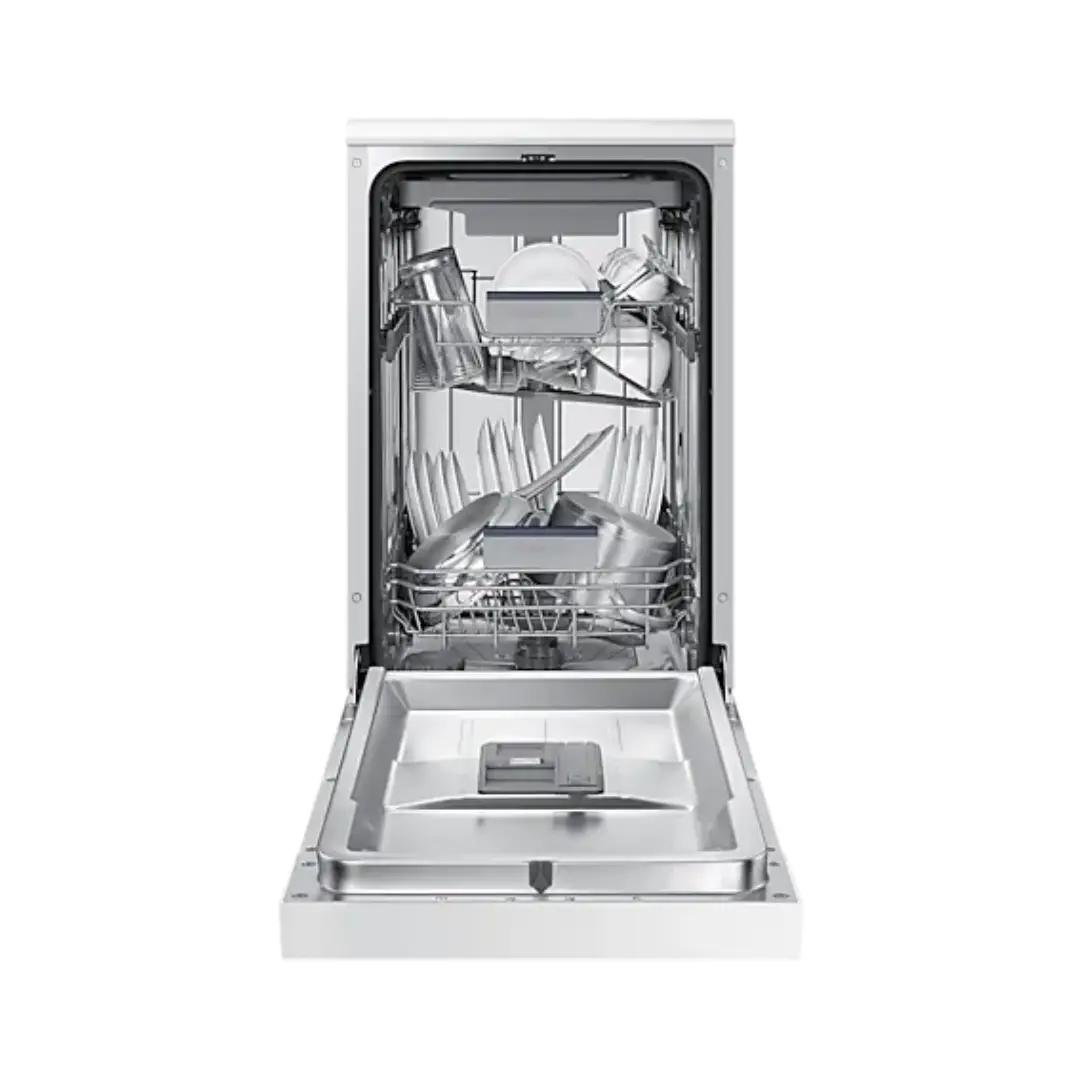 Lavavajillas Samsung DW-50R4070FW/EC abierto, mostrando su espacioso interior con capacidad optimizada - Electrocash