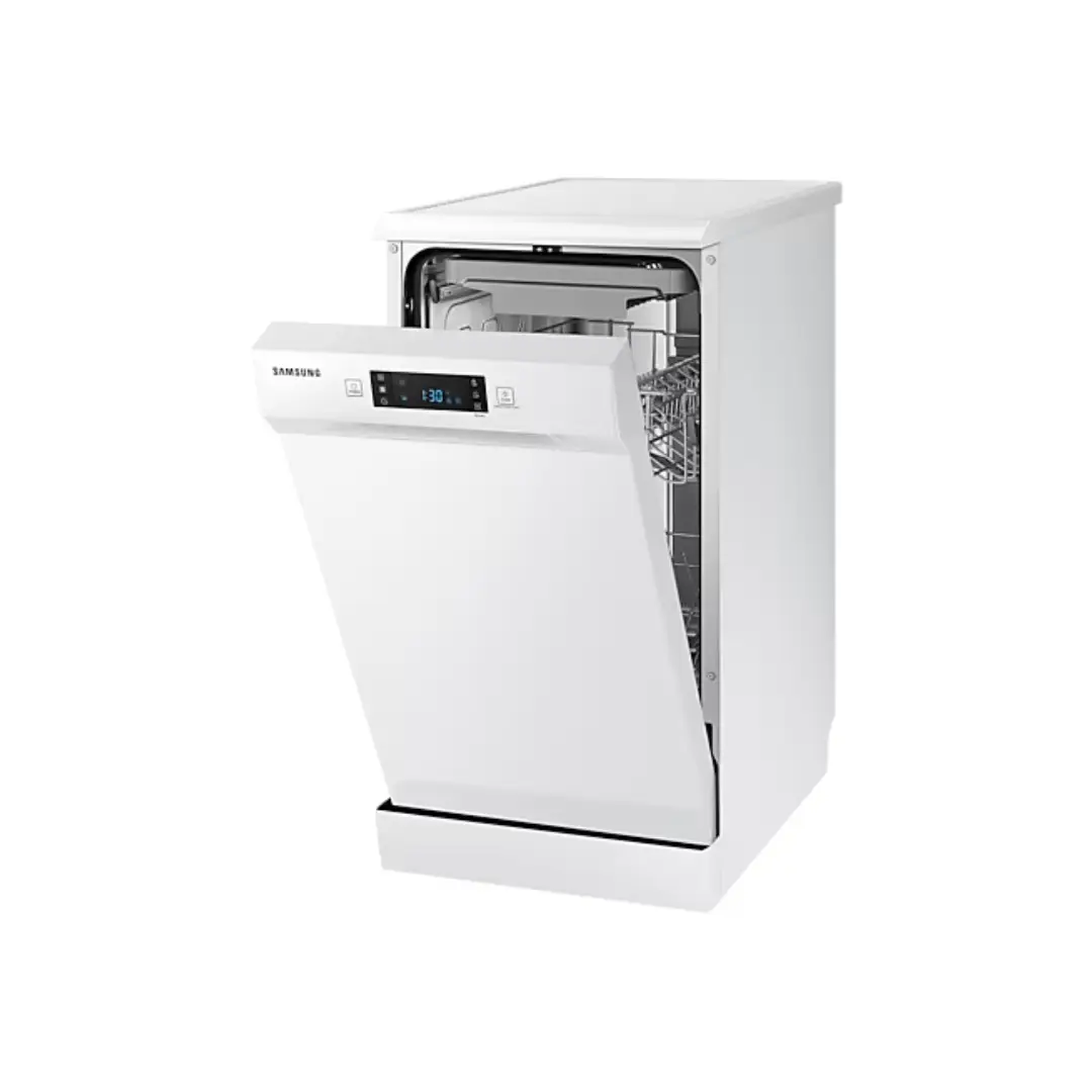 Vista lateral del lavavajillas Samsung DW-50R4070FW/EC blanco, diseño compacto de 45 cm - Electrocash