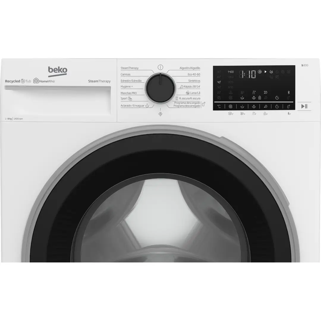 Detalle del panel de control de la lavadora B3WFT-58415 de Beko, con opciones intuitivas y modernas - Electrocash