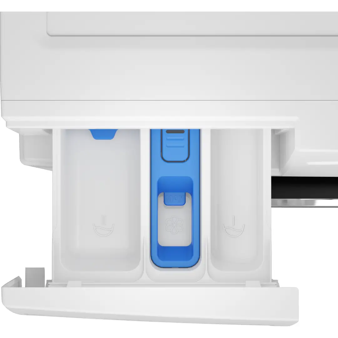 Vista del compartimento para detergente y suavizante en la lavadora B3WFT-58415 de Beko - Electrocash