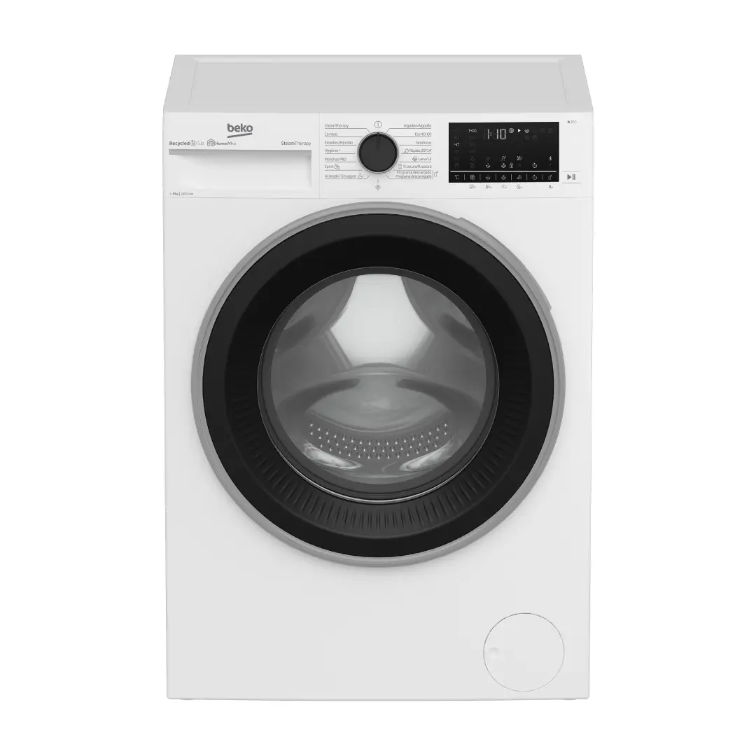 Lavadora blanca modelo B3WFT-58415 de Beko, eficiencia A, capacidad de 8 kg y velocidad de 1400 RPM - Electrocash