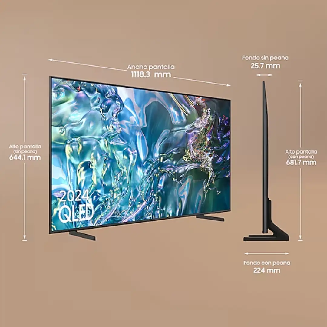 Detalle de las medidas del televisor QLED 50" Samsung TQ-50Q60DAUXXC para una instalación perfecta en tu hogar - Electrocash
