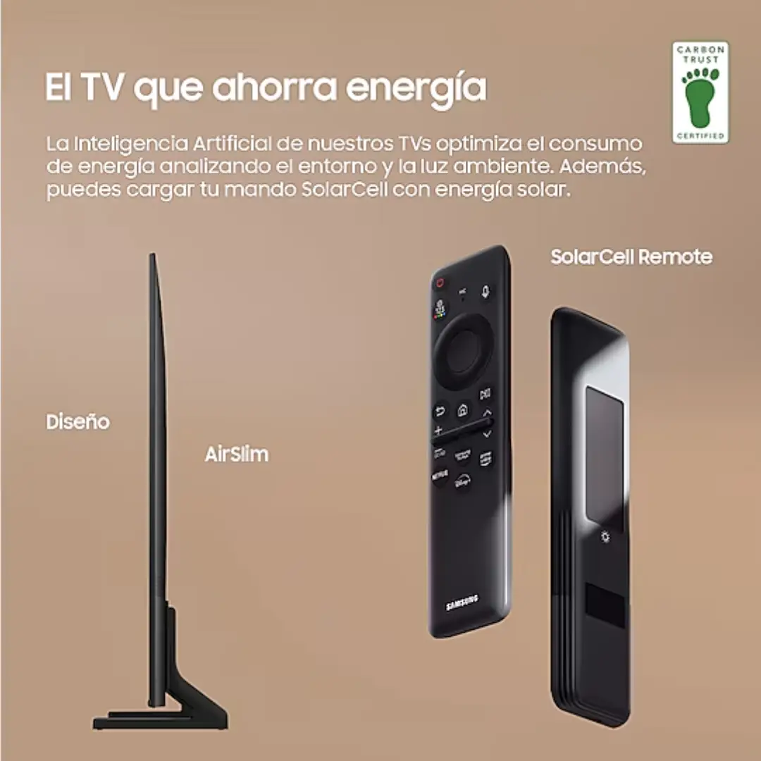 Sistema eficiente de ahorro energético del televisor QLED 50" Samsung TQ-50Q60DAUXXC, diseñado para reducir el consumo sin sacrificar la calidad de imagen - Electrocash