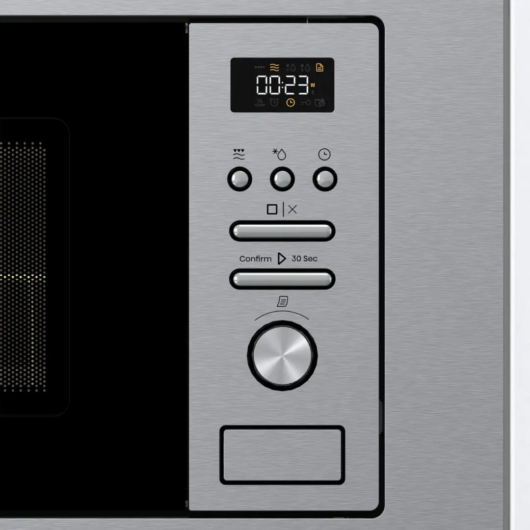 Panel de control del microondas encastre BIM-320G41X de Hisense, con botones intuitivos y funciones avanzadas - Electrocash