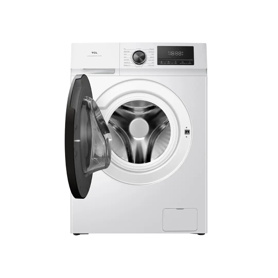 Lavadora TCL FF-0924WA0ES abierta, destacando su tambor amplio con capacidad para 9 kg - Electrocash