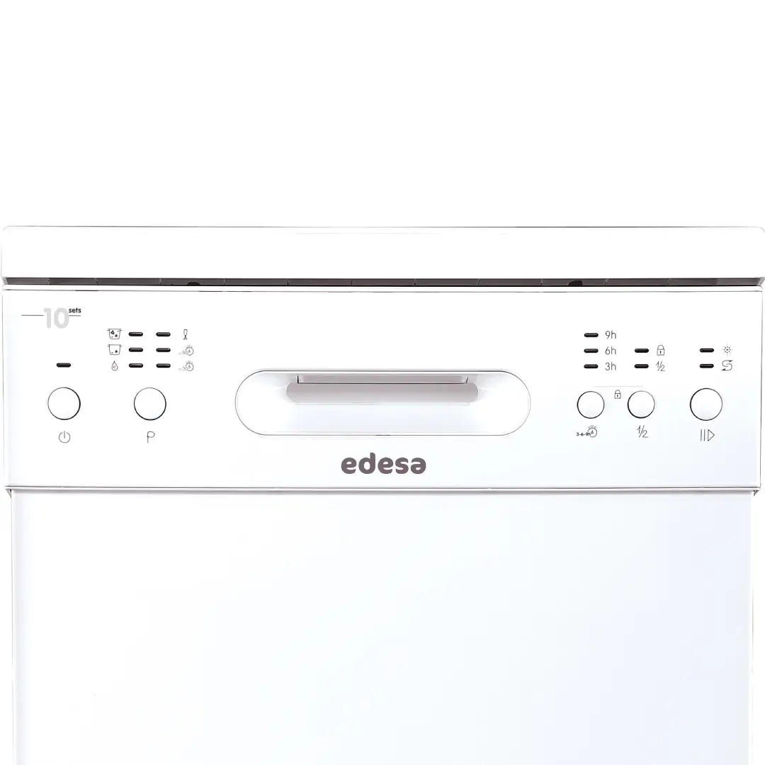 Detalle del panel de control del lavavajillas compacto Edesa EDW-4610WH en color blanco, fácil de usar - Electrocash