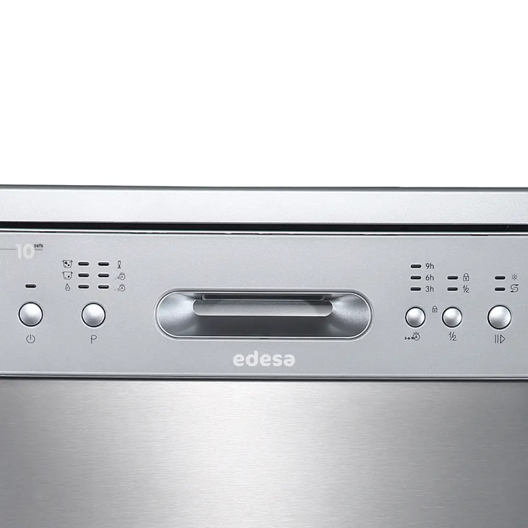 Vista detallada del panel de control del lavavajillas compacto Edesa EDW-4610X en acabado inox, diseño intuitivo - Electrocash