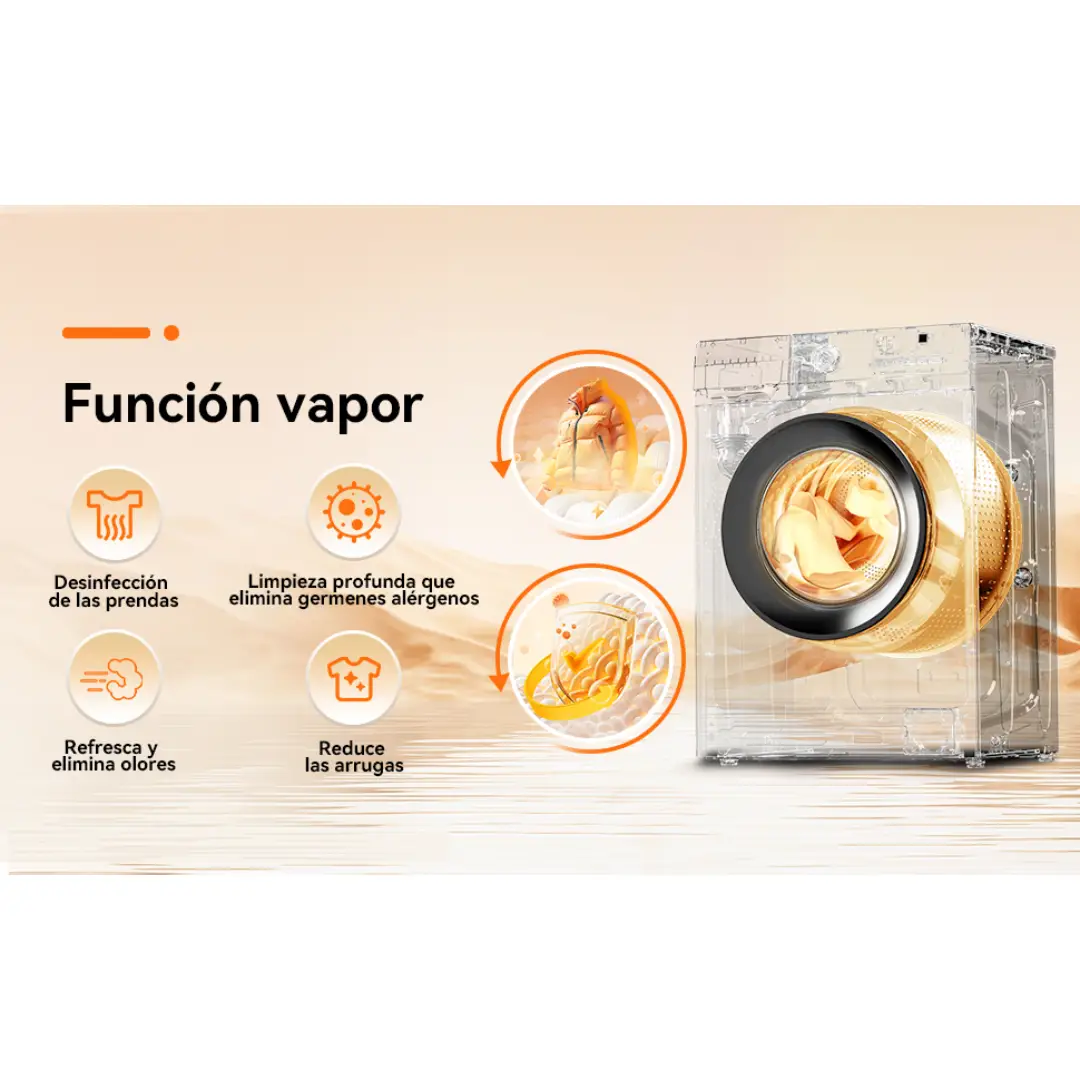 Lavadora EVW-6BAWL21 de VOK con función de vapor para eliminar arrugas y bacterias de la ropa, mejorando la higiene del lavado - Electrocash