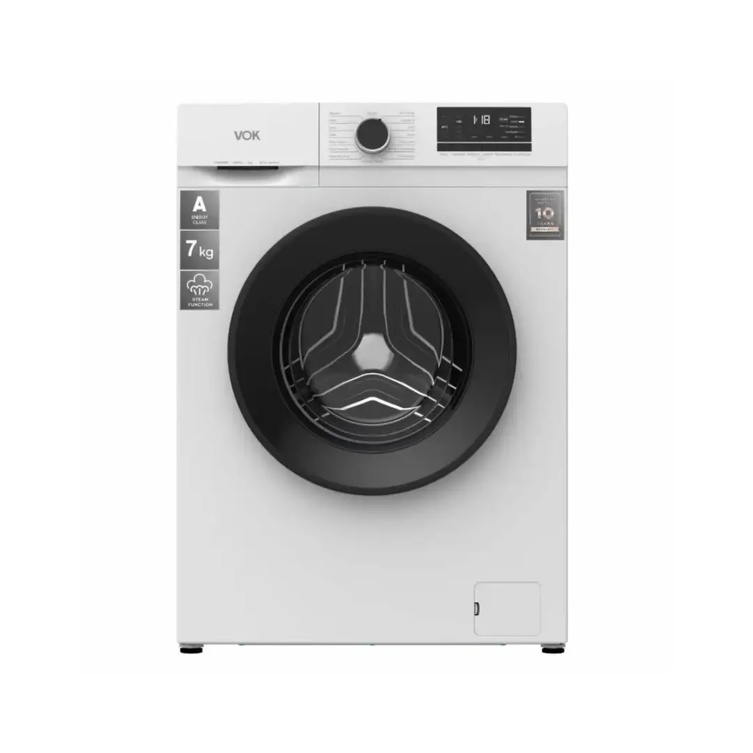 Lavadora VOK EVW-7BAWL21 en color blanco, con capacidad de 7 kg, 1200 RPM y función de vapor - Electrocash