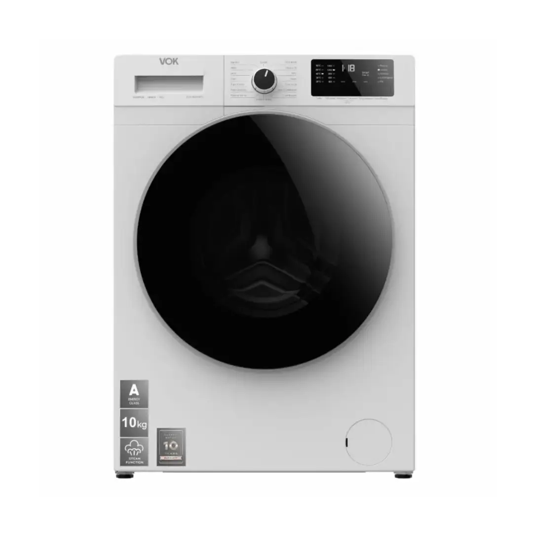 Lavadora VOK EVW-10BAWB13 en color blanco, con capacidad de 10 kg, 1400 RPM y función de vapor - Electrocash