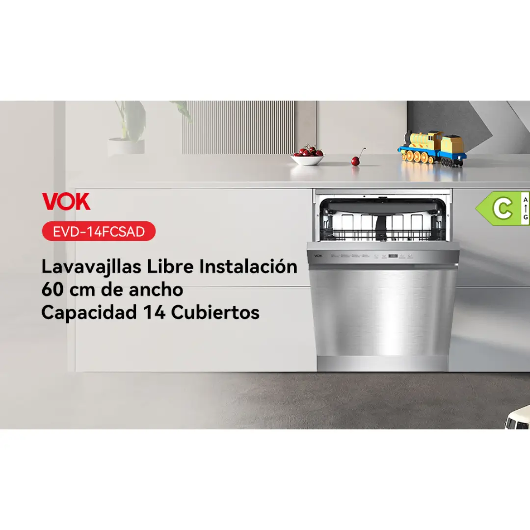Lavavajillas VOK EVD-14FCSAD con tecnología avanzada, eficiencia energética y múltiples funciones para una limpieza superior - Electrocash