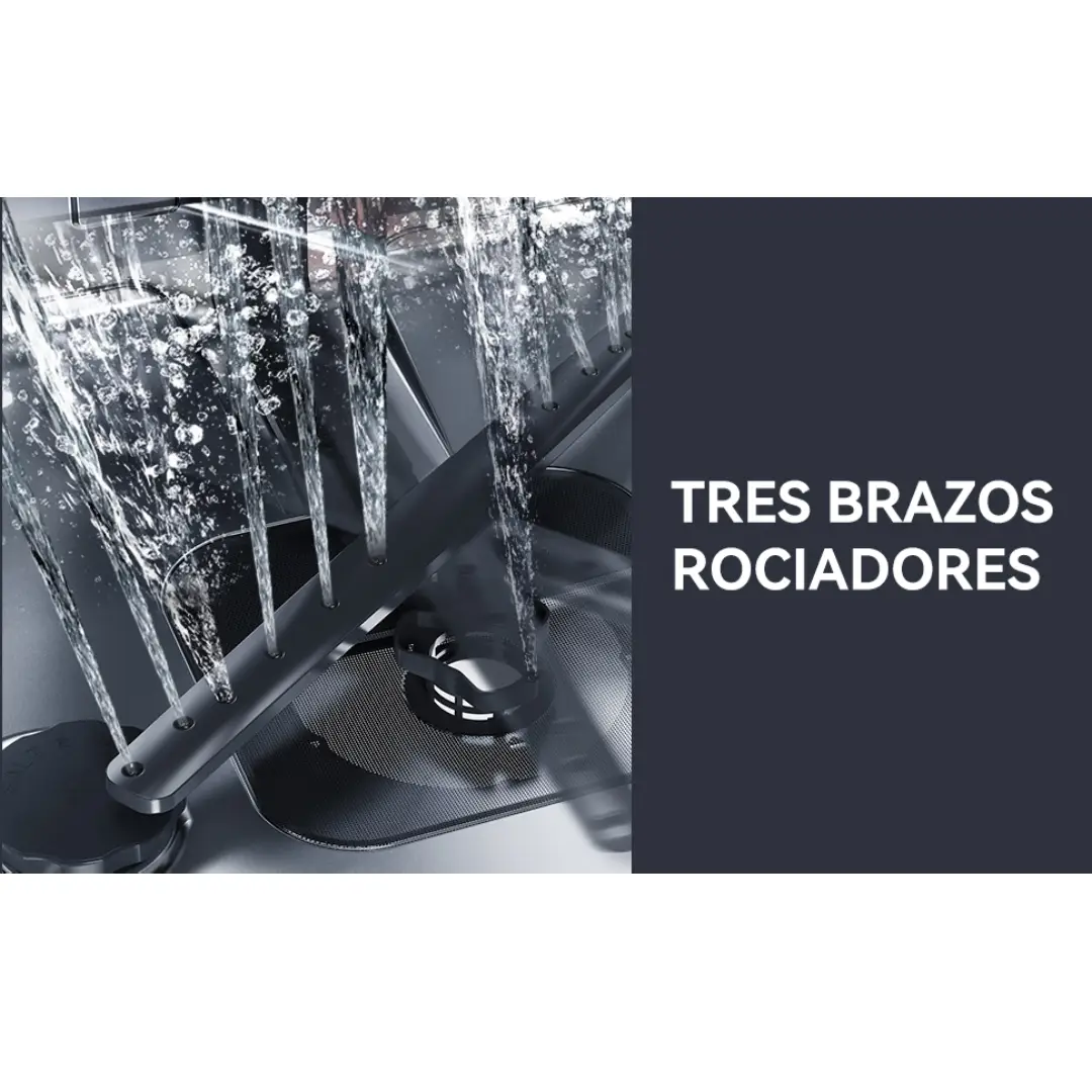 Sistema de tres brazos rociadores del lavavajillas VOK EVD-14FCSAD, asegurando una limpieza profunda y uniforme - Electrocash