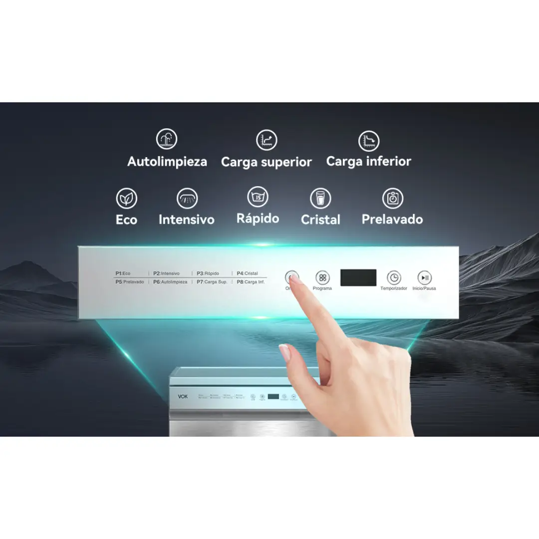 Lavavajillas VOK EVD-14FCSAD con 8 programas de lavado para adaptarse a diferentes tipos de vajilla y niveles de suciedad - Electrocash