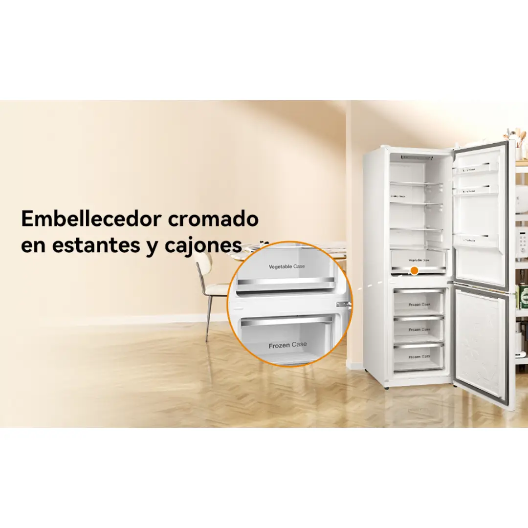 Diseño elegante con embellecedor cromado que aporta un toque moderno al frigorífico combi VOK EVR-310NEW - Electrocash