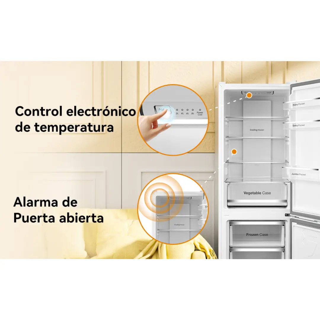 Panel de control del frigorífico combi VOK EVR-310NEW con ajuste de temperatura y alarma de puerta abierta - Electrocash