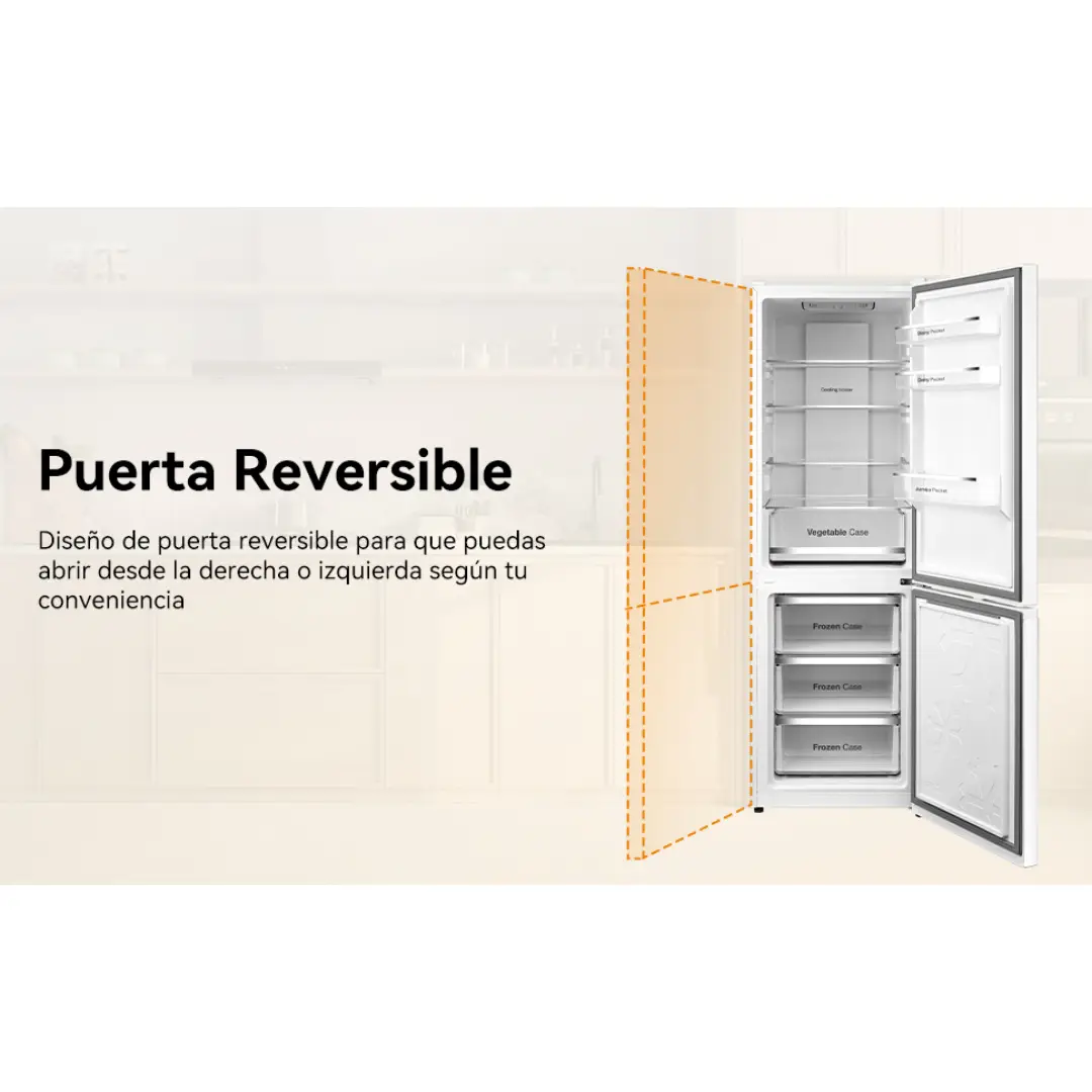 Sistema de puerta reversible que permite adaptar la apertura del frigorífico combi VOK EVR-310NEW según las necesidades - Electrocash