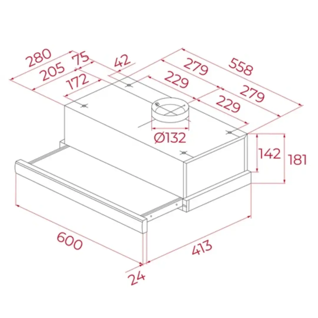 Dimensiones de la campana extractora TL-6310WH TEKA, ideal para encajar en muebles de cocina estándar - Electrocash