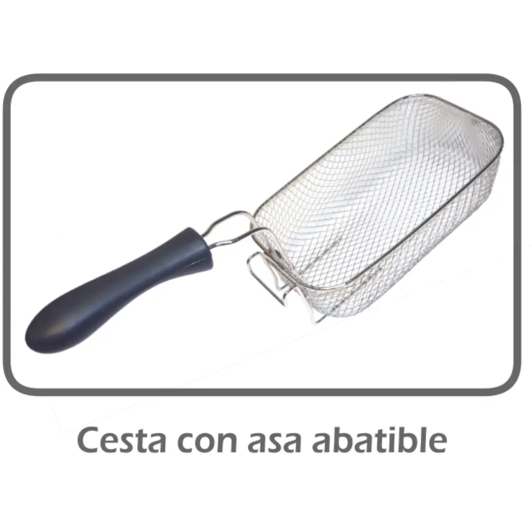 Detalle de la cesta con asa abatible de la freidora MX Onda MX-FR2127, facilitando el manejo y extracción de los alimentos - Electrocash