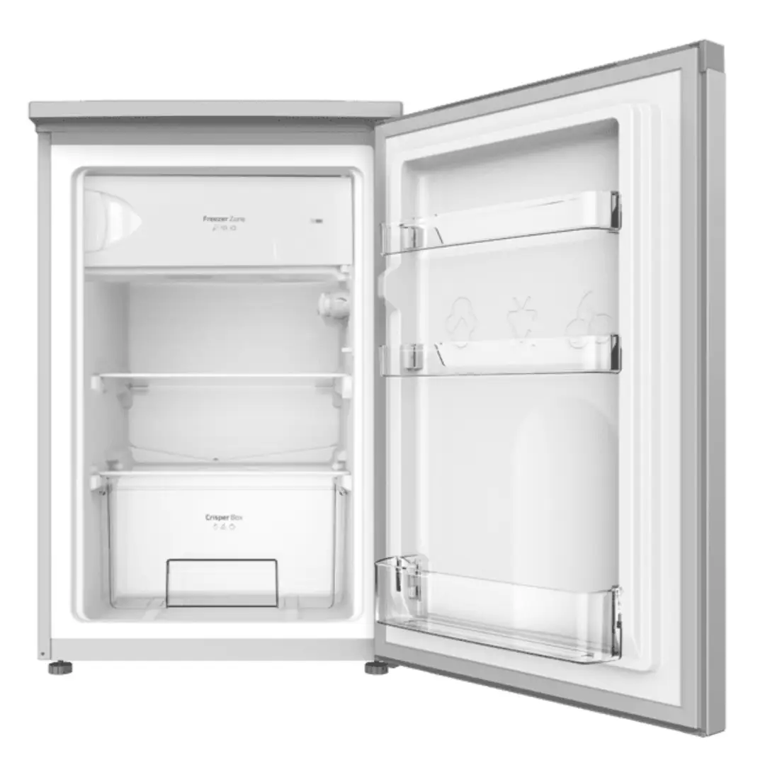 Vista del frigorífico Bolero TT107 de Cecotec con la puerta abierta, mostrando su interior y distribución de almacenamiento - Electrocash