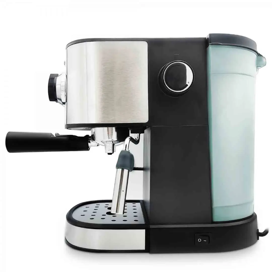 Vista lateral de la cafetera espresso Grunkel CAFPRESO H-15, destacando su diseño compacto y acabados en acero inoxidable - Electrocash