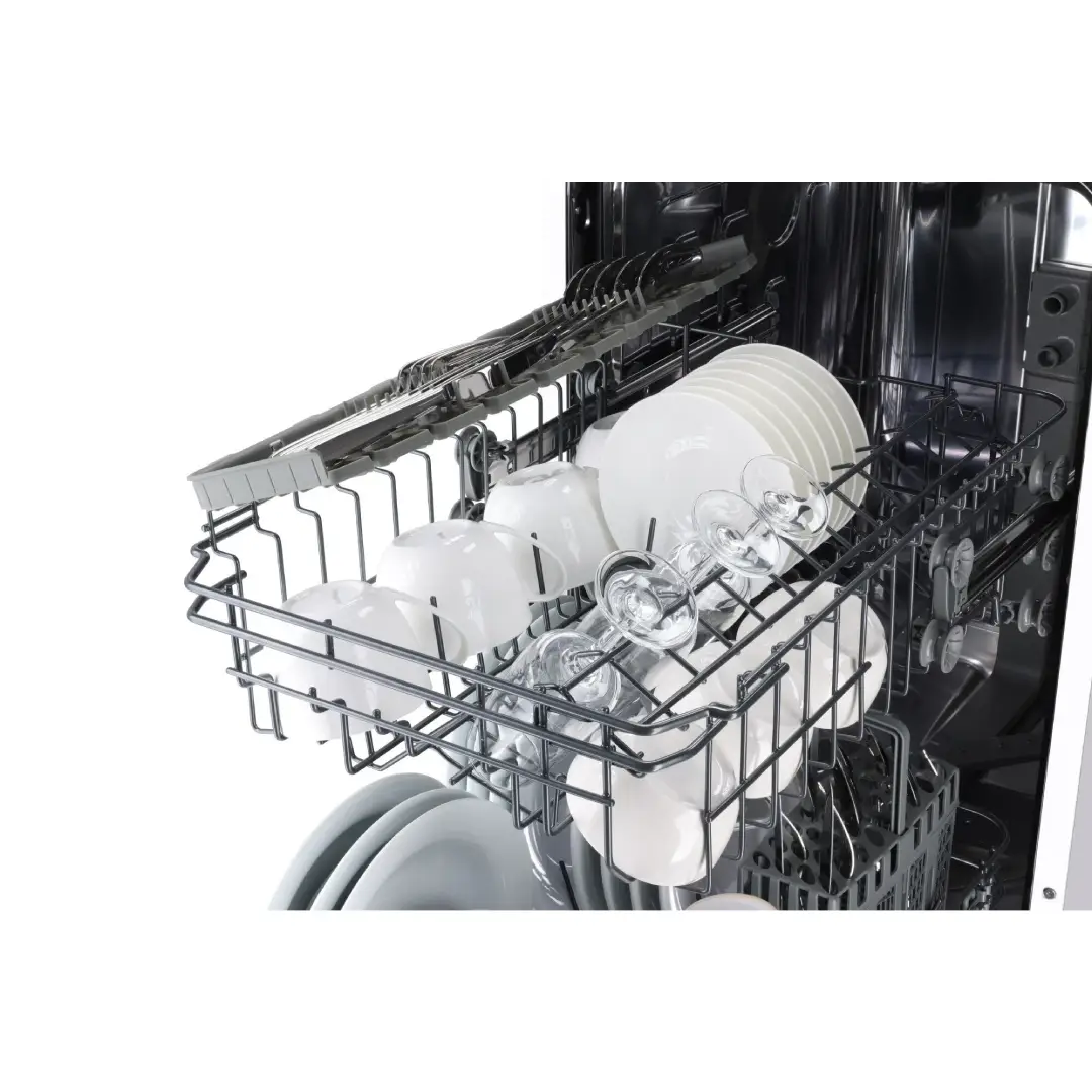 Primer plano de la bandeja interior del lavavajillas Fagor 4LVF-421, resaltando su diseño ergonómico para una mejor organización de la vajilla - Electrocash