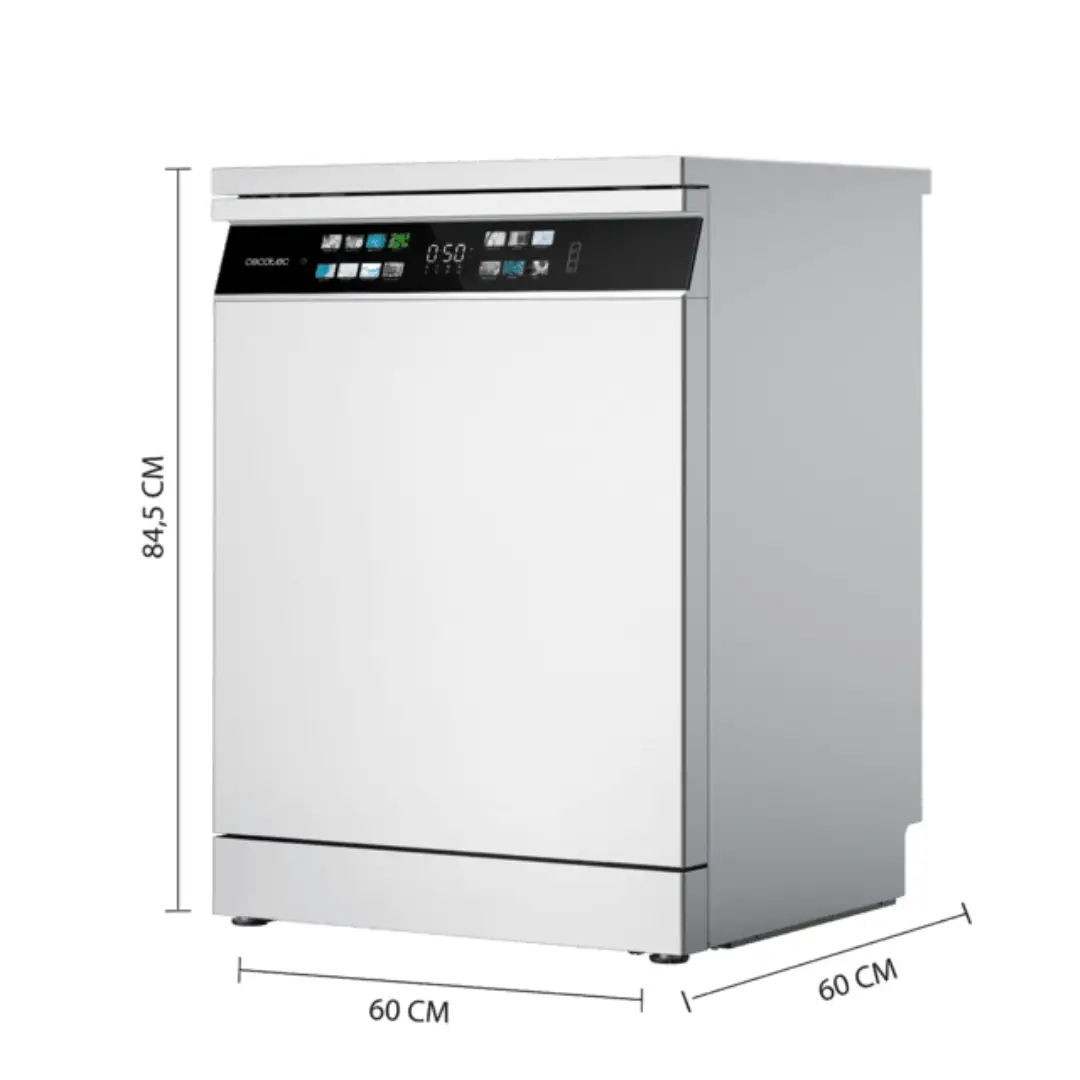 Medidas detalladas del lavavajillas Cecotec 00222 Aguazero 6700, ideal para planificación de espacios en la cocina - Electrocash