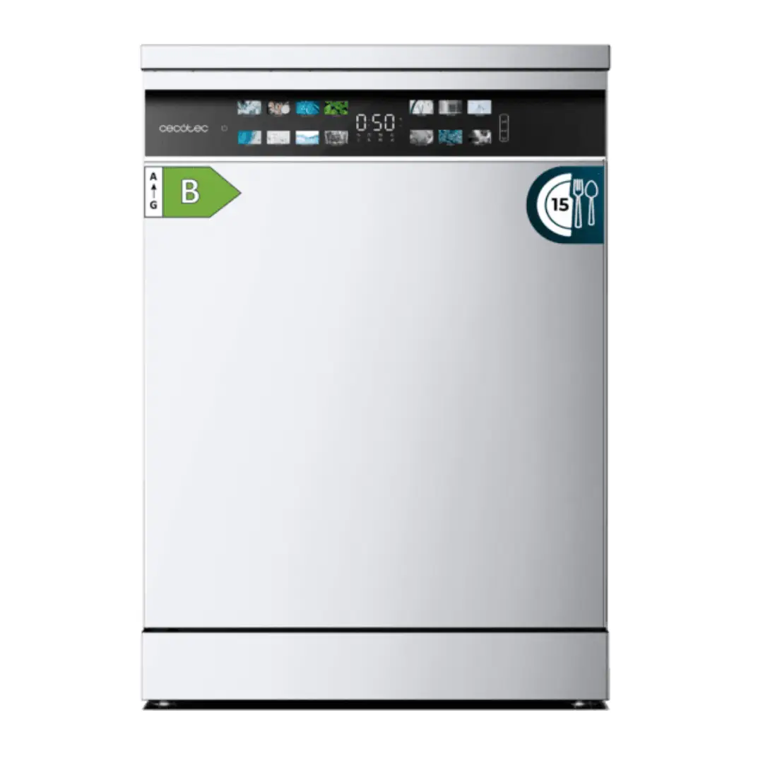 Lavavajillas blanco 00222 Aguazero 6700 de Cecotec, capacidad para 15 cubiertos, diseño moderno y eficiente en consumo energético - Electrocash
