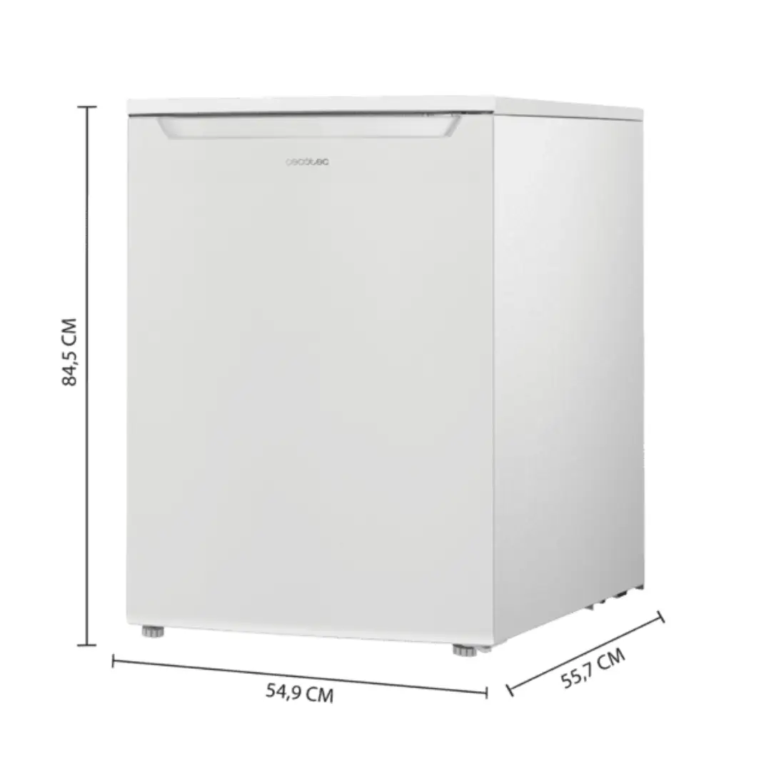Dimensiones detalladas del frigorífico Cool TT 107 de Cecotec, con diseño compacto de 85 cm de alto y 55 cm de ancho - Electrocash