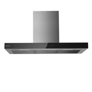 Campana extractora decorativa Johnson Siroco 908NX de 90 cm, con elegante diseño en acero inoxidable y cristal negro, ideal para una cocina moderna - Electrocash