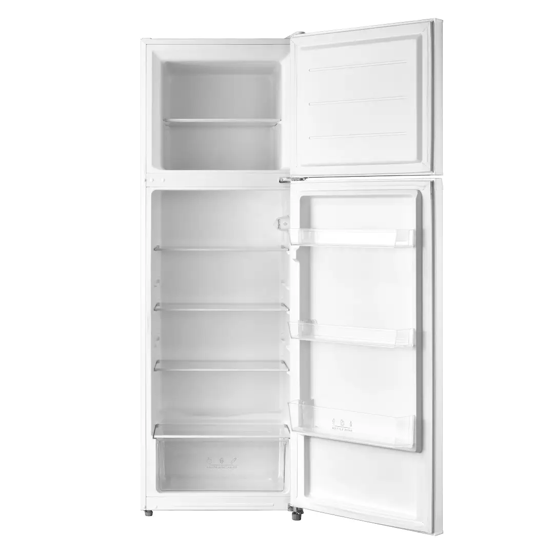 Vista del frigorífico TEKA RTF-13630 con las puertas abiertas, mostrando su amplio espacio interior y distribución eficiente - Electrocash