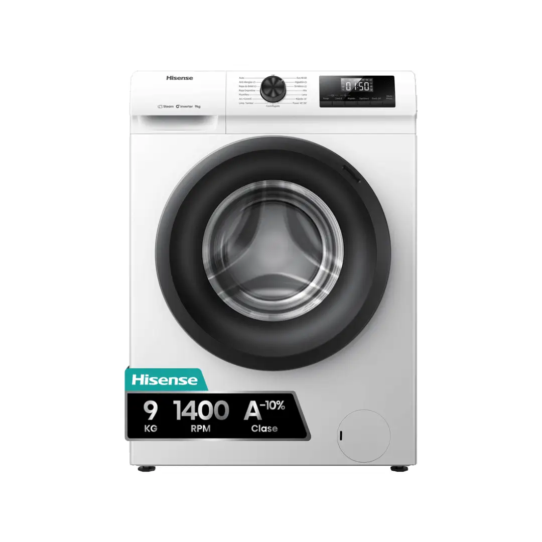 Lavadora Hisense WF1Q-9041BW de 9 kg con 1400 RPM y clasificación energética A, ideal para un lavado eficiente y potente - Electrocash