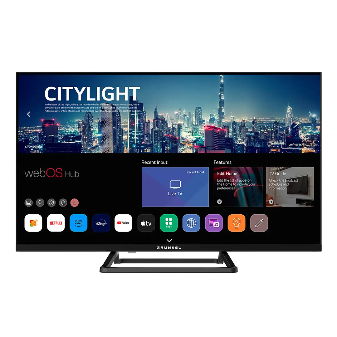 Televisor QLED GRUNKEL LED-3225QLEDW de 32 pulgadas con resolución FHD y sistema Smart TV webOS, ideal para una experiencia de entretenimiento completa - Electrocash