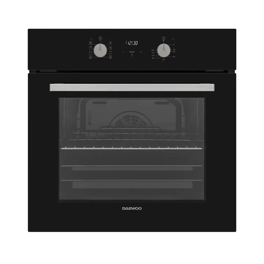 Horno multifunción Daewoo BO-6ED22GBNLES de 60 cm con acabado en cristal negro, eficiencia energética clase A y múltiples funciones para una cocción precisa y versátil - Electrocash