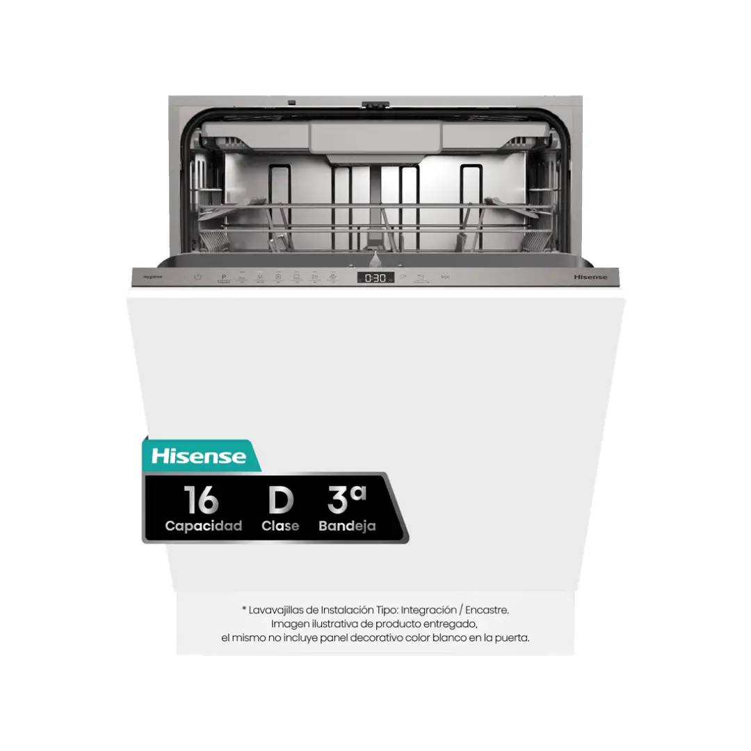 Lavavajillas integrable Hisense HV-16D5 de 60 cm, con capacidad para 16 cubiertos y eficiencia energética D, ideal para una limpieza eficaz y ahorro de energía - Electrocash