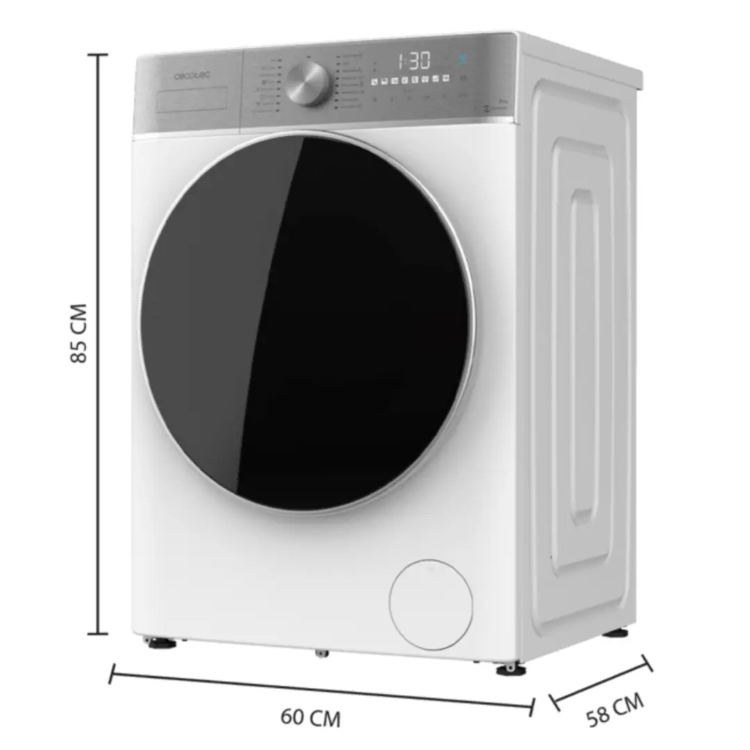 Medidas de la lavadora Cecotec DressCode 9800, diseñada para adaptarse a distintos espacios sin perder capacidad de carga y eficiencia - Electrocash