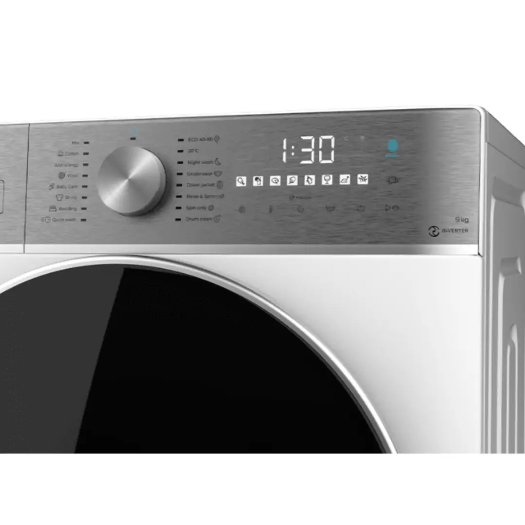 Vista del panel de control de la lavadora Cecotec DressCode 9800, mostrando sus opciones de lavado, tecnología de vapor y ajustes personalizables - Electrocash
