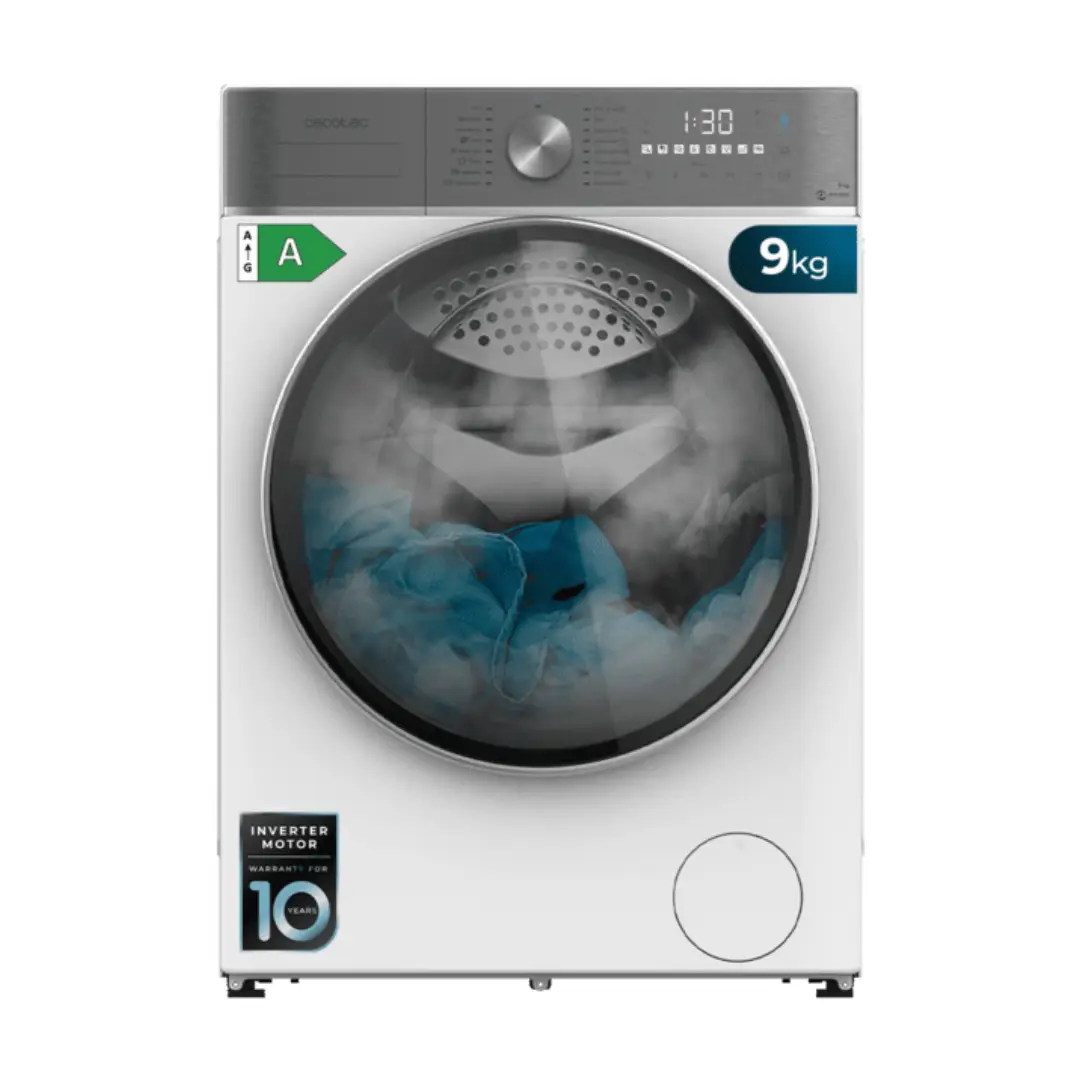 Lavadora Cecotec DressCode 9800 con capacidad de 9 kg, 1400 rpm, eficiencia energética clase A y tecnología de vapor para una limpieza profunda - Electrocash